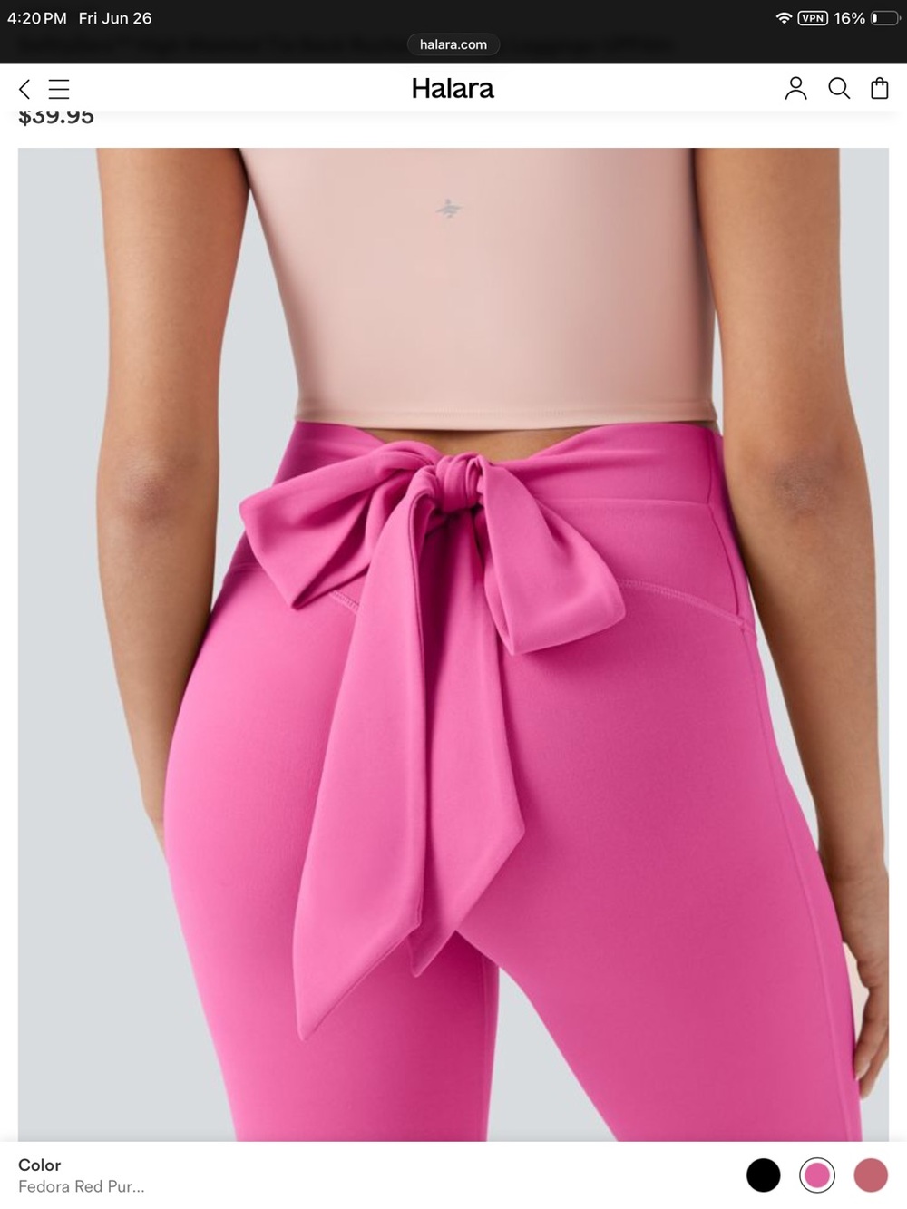 HALARA Pink Fedora Tie-Waist Leggings